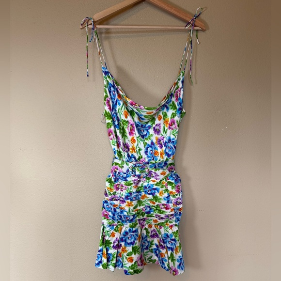 For Love & Lemons Miranda Floral Summer Blue Pink Purple Mini Dress NWT Large - Picture 2 of 9